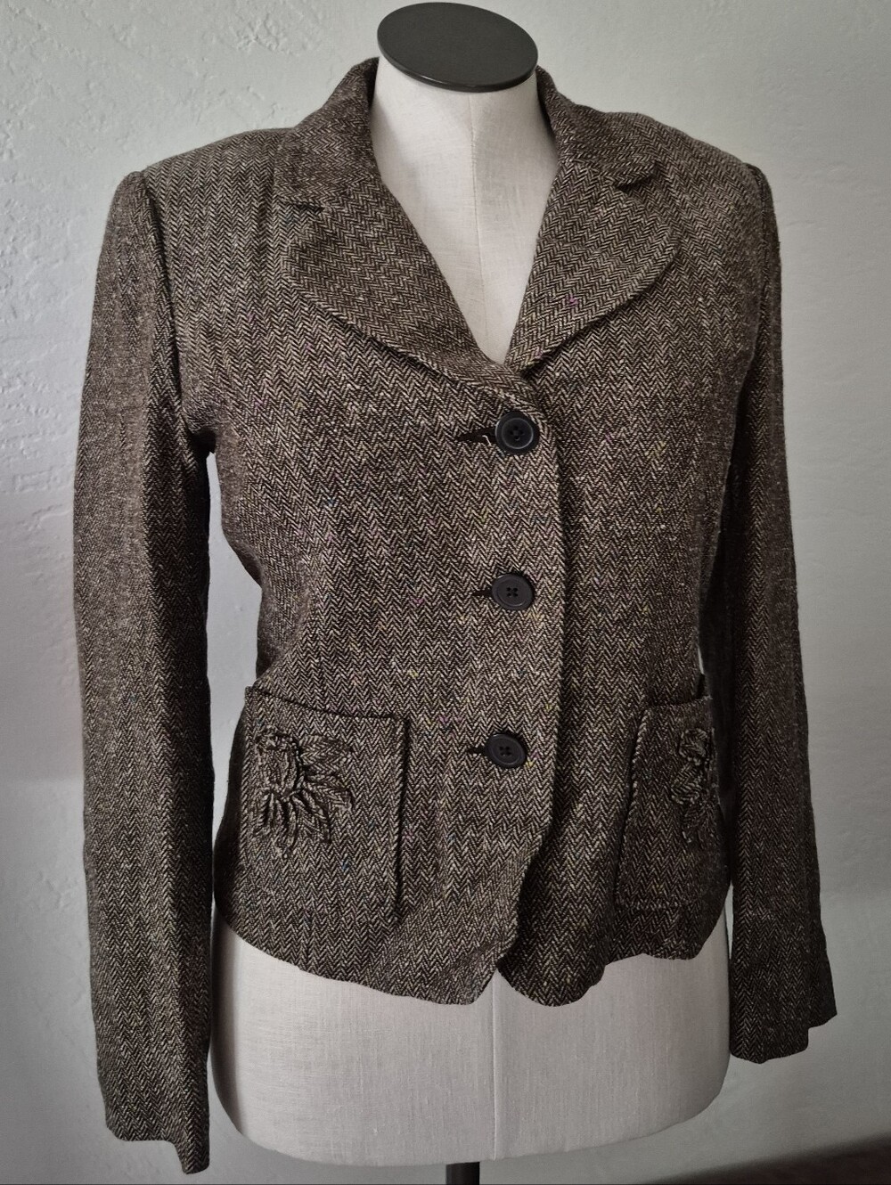 Y2K Brown Herringbone Tailored Blazer 12